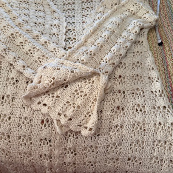 One Step Up Knitwear Chic Cream Crochet Open Front Cardigan Size Large - Picture 10 of 10